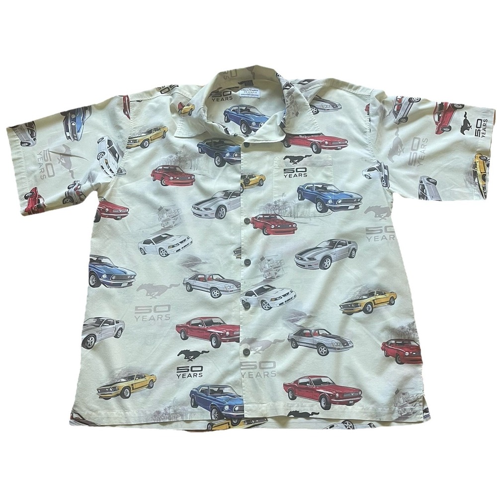 David Carey Originals Ford Mustang 50 Years Shirt Men's XXL Cream Graphic Car